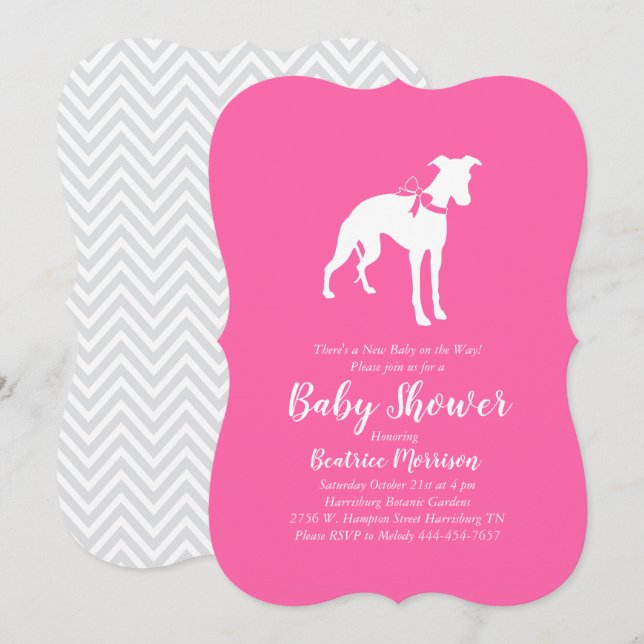Invitación Chica Baby Shower de perro blanco rosado (Anverso / Reverso)
