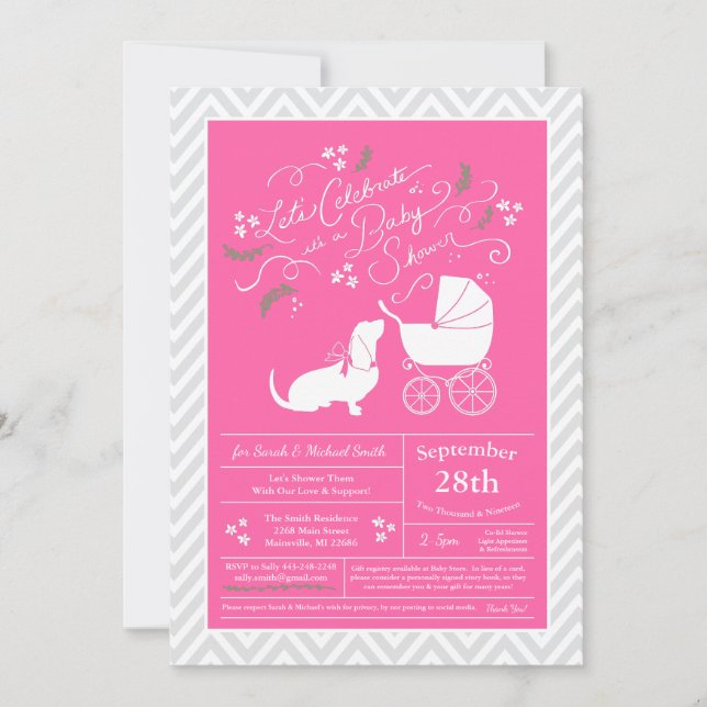 Invitación Chica Baby Shower de perro hondo basset (Anverso)