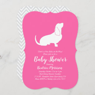 Invitación Chica Baby Shower de perro hondo basset