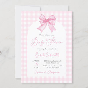 Invitación Chica Baby Shower de Pink Gingham y Bow