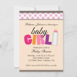 Invitación Chica Baby Shower de puntos de polka rosa