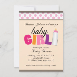 Invitación Chica Baby Shower de puntos de polka rosa