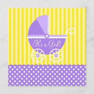Invitación Chica Baby Shower de puntos de portaje amarillo mo