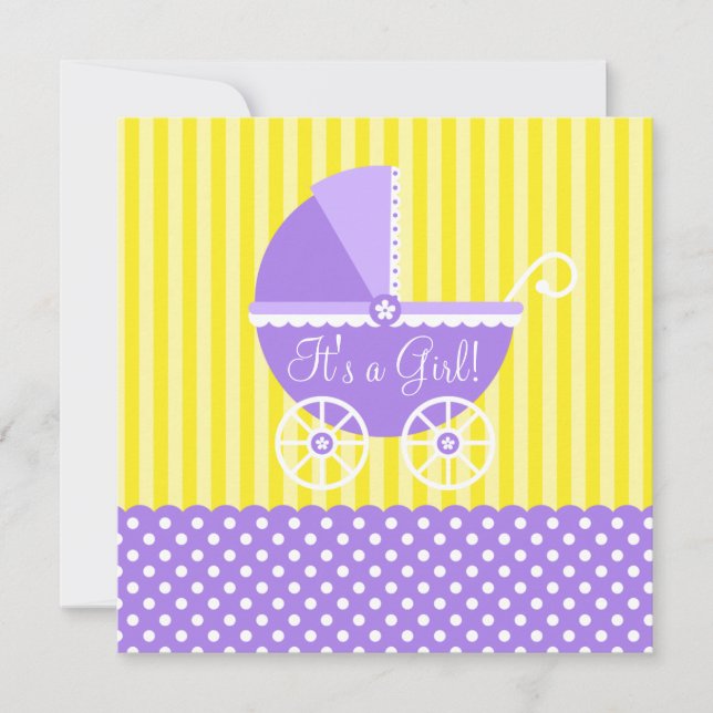 Invitación Chica Baby Shower de puntos de portaje morado amar (Anverso)