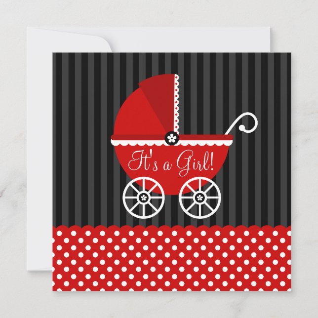 Invitación Chica Baby Shower de puntos de transporte negro ro (Anverso)