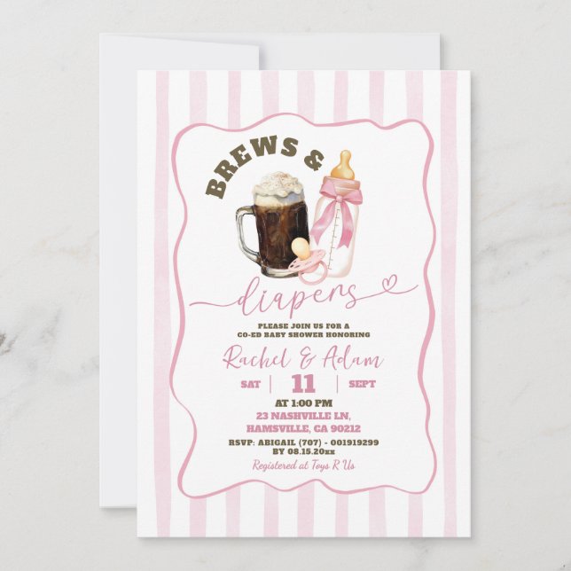 Invitación Chica Baby Shower de Rentabilidad y Calzado con Ma (Anverso)