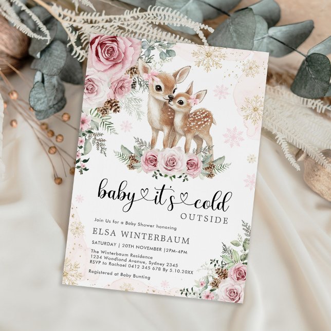 Invitación Chica Baby Shower de Rosas de oro rosado de venado (Subido por el creador)