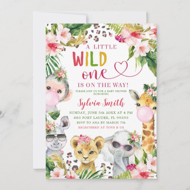 Invitación Chica Baby Shower de Safari Wild One (Anverso)