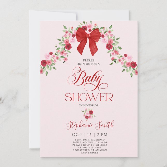 Invitación Chica Baby Shower de San Valentín rosa y rojo (Anverso)