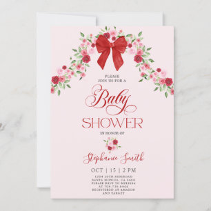Invitación Chica Baby Shower de San Valentín rosa y rojo