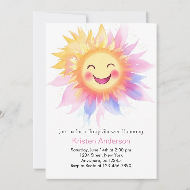 Invitación Chica Baby Shower de sueños y vigas de sol (Anverso)