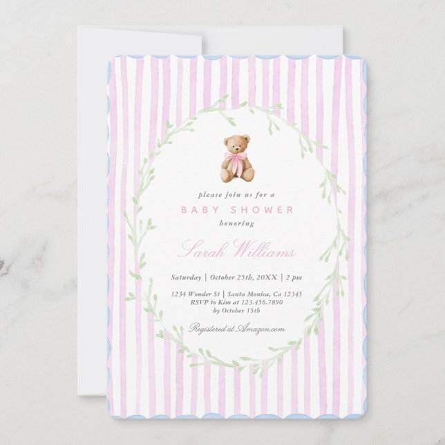 Invitación Chica Baby Shower de Teddy Bear Whimsical (Anverso)