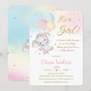 Invitación Chica Baby Shower de Whimsical Cute Elephant Ballo