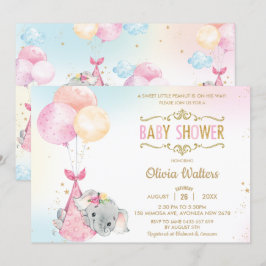 Invitación Chica Baby Shower de Whimsical Elephant Balloons