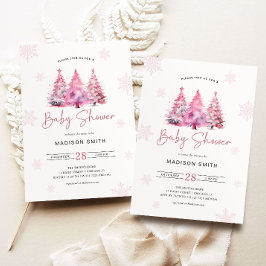Invitación Chica Baby Shower del árbol de Navidad rosa invern