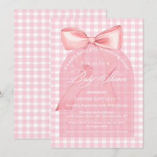 Invitación Chica Baby Shower del Arco de Bow Gingham