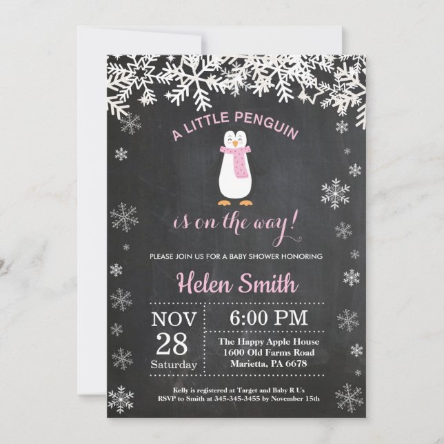 Invitación Chica Baby Shower del copo de nieve del invierno (Anverso)