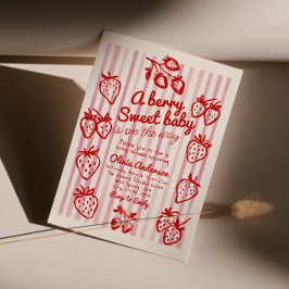 Invitación Chica Baby Shower del Día de la Fresa de la Mano D