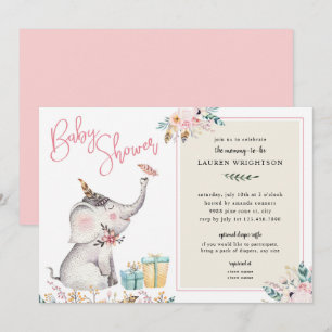 Invitación Chica Baby Shower del elefante de Boho