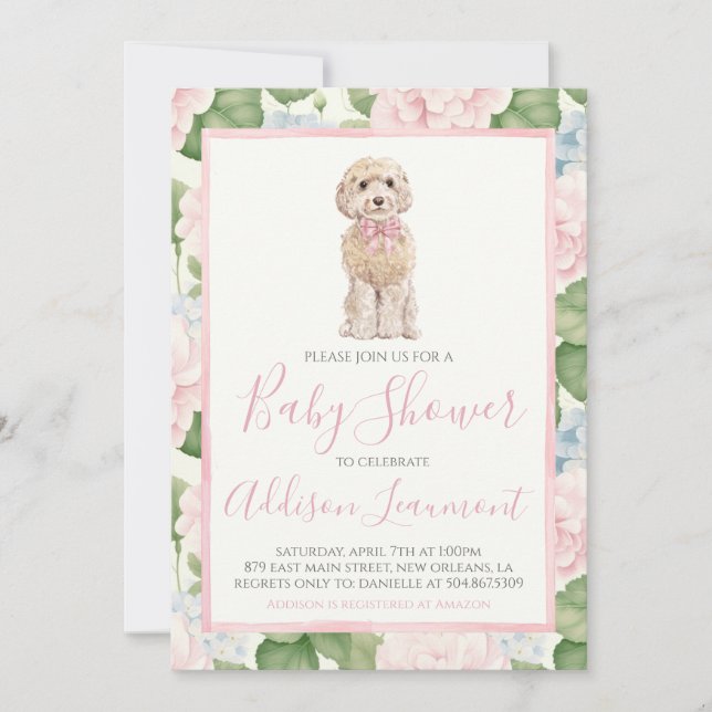 Invitación Chica Baby Shower Doodle Doodle Dog (Anverso)