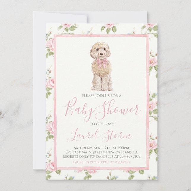 Invitación Chica Baby Shower Doodle Doodle Dog (Anverso)