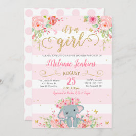 Invitación chica Baby Shower, Elephant Baby Shower