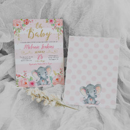 Invitación chica Baby Shower, Elephant Baby Shower