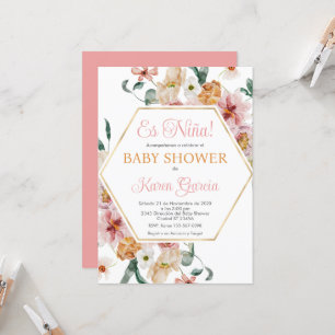 Invitación Chica Baby Shower en español con florido de primav