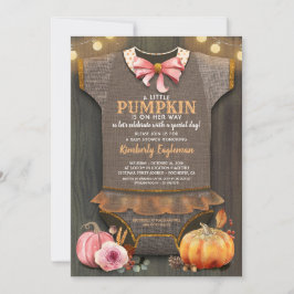 Invitación Chica Baby Shower Fall Pumpkin Rustic Burlap Wood