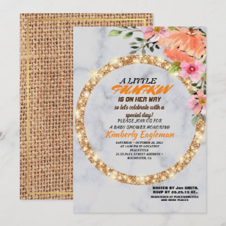 Invitación Chica Baby Shower Fall Pumpkin Rustic Burlap Wood