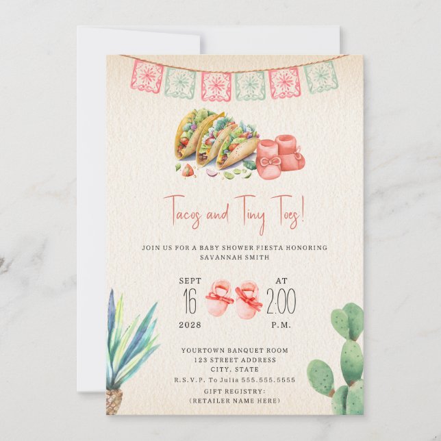 Invitación Chica Baby Shower Fiesta de Tacos y Toques Pequeño (Anverso)