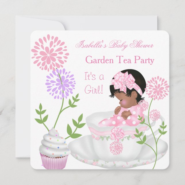 Invitación Chica Baby Shower Fiesta de té de jardín rosado 2 (Anverso)
