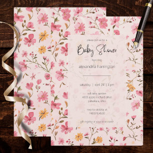 Invitación Chica Baby Shower Floral Campo Rosa