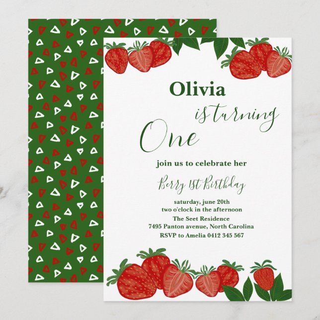 Invitación Chica Baby Shower fresco de fresa de fruta dulce (Anverso / Reverso)