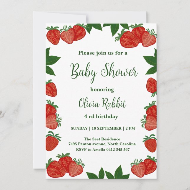 Invitación Chica Baby Shower fresco de fresa de fruta dulce (Anverso)