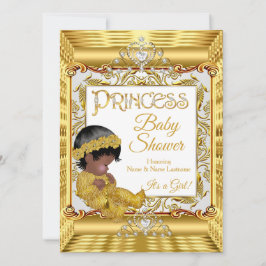 Invitación Chica Baby Shower Gold de la princesa dorada negra