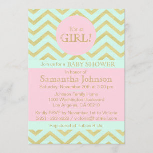 Invitación Chica Baby Shower Gold personalizado de color rosa