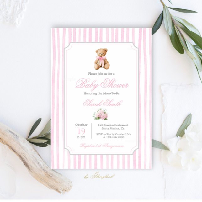 Invitación Chica Baby Shower Grandmillennial Bear (Subido por el creador)