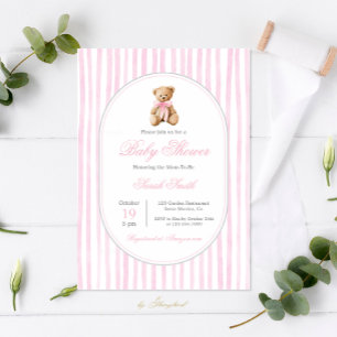 Invitación Chica Baby Shower Grandmillennial Bear