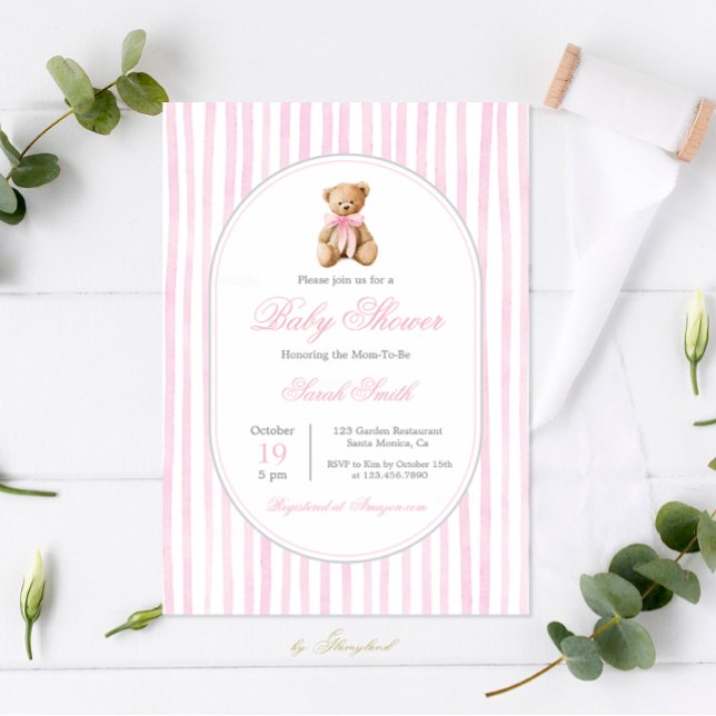 Invitación Chica Baby Shower Grandmillennial Bear (Subido por el creador)