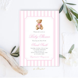 Invitación Chica Baby Shower Grandmillennial Bear