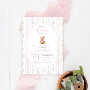 Invitación Chica Baby Shower Grandmillennial Teddy Bear