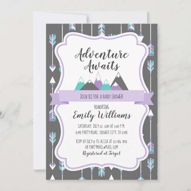 Invitación Chica Baby Shower Invitation Adventure (Anverso)