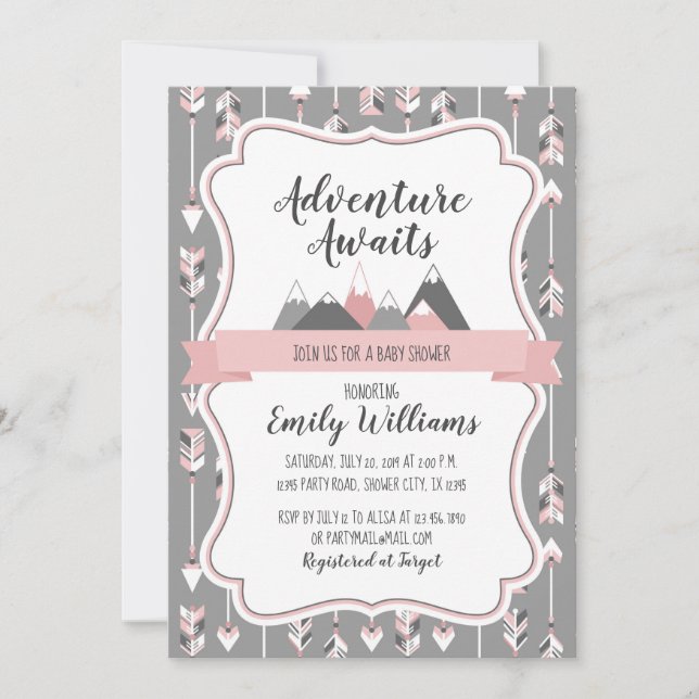 Invitación Chica Baby Shower Invitation Adventure (Anverso)