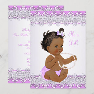 Invitación Chica Baby Shower Lace Lavanda Perla Étnica