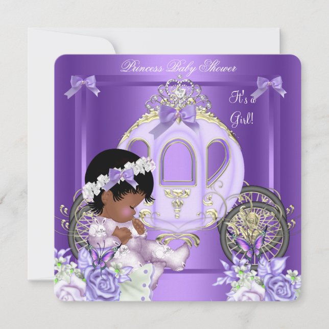 Invitación Chica Baby Shower Lavender afroamericano 5A (Anverso)