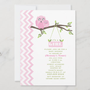Invitación Chica Baby Shower Madre Rosa y Lechuza Nina