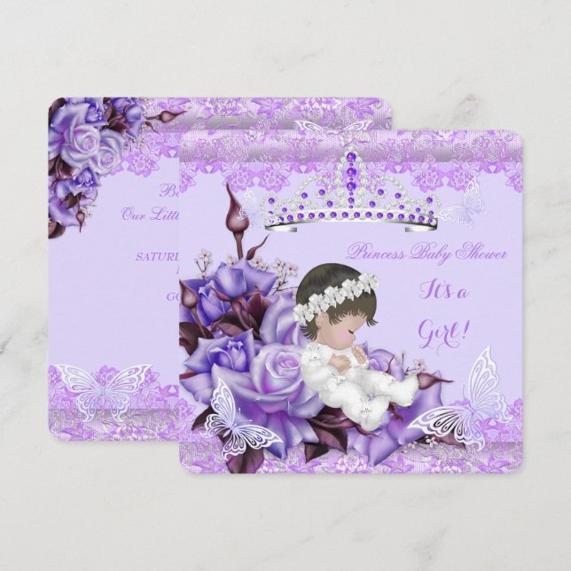 Invitación Chica Baby Shower Mariposa Lilac Lavender Rosa (Anverso / Reverso)