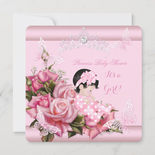 Invitación Chica Baby Shower Mariposa Rosa Bebé 3 (Anverso)