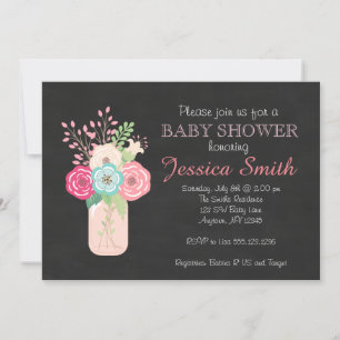 Invitación Chica Baby Shower - Mason Jar/Flowers